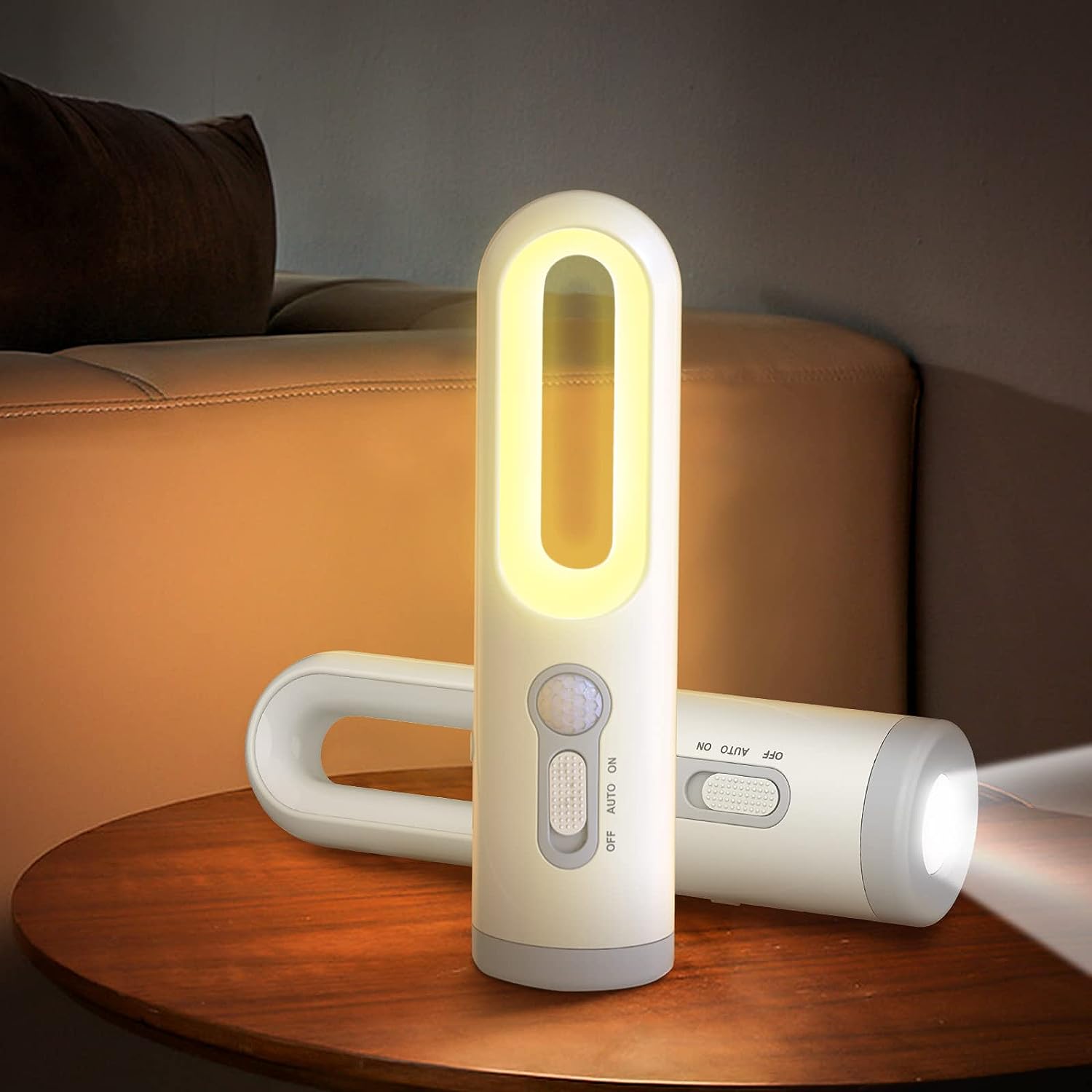 Luce notturna con sensore di movimento a LED 2 in 1 torcia portatile con sensore dal tramonto all'alba per camera da letto, bagno, lettura, campeggio
