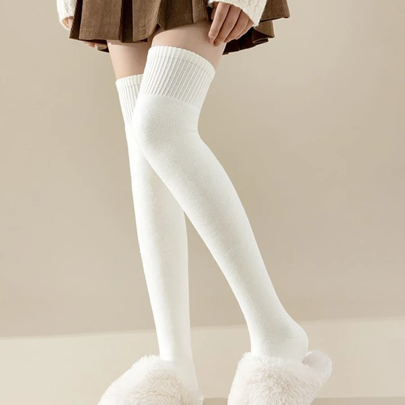 Women Winter Warm Long Socks Thicken Soft Thermal Knee-High Stockings Solid Fluffy Female Over Knee Sock Girl