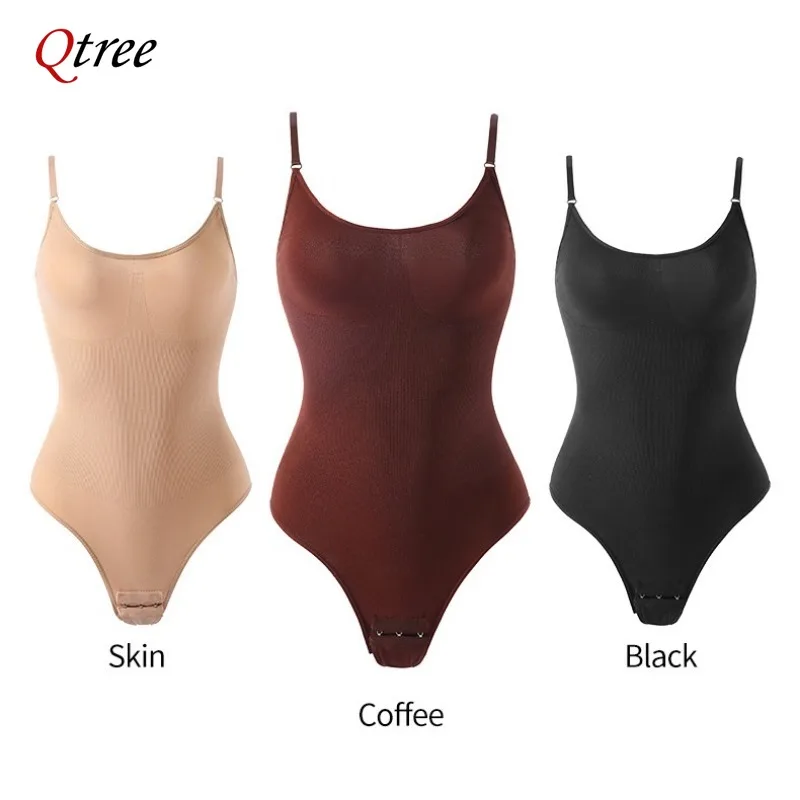 Qtree-bragas moldeadoras de cuerpo completo para mujer, entrenador de cintura adelgazante, corsé, ropa moldeadora de Control Tumyy, ganchos, Body levantador de glúteos sin costuras
