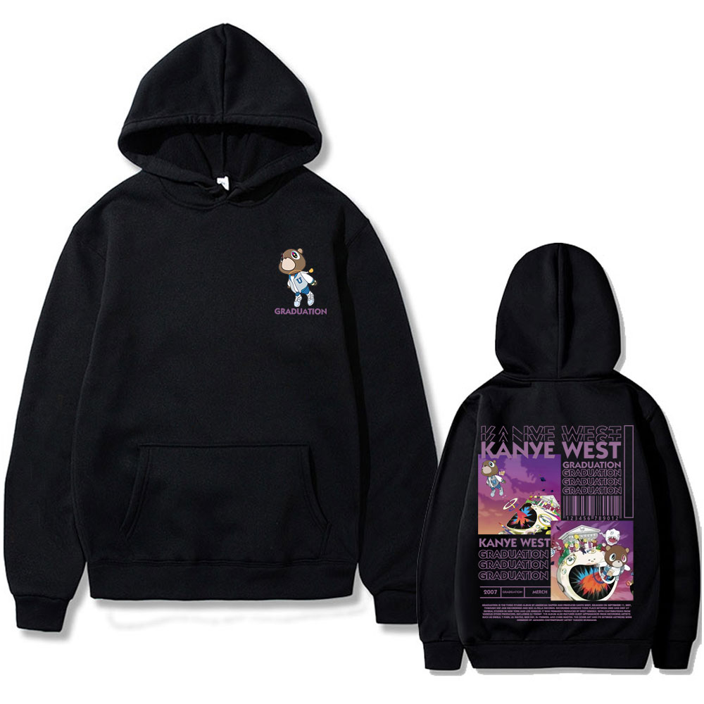 Kanye West Graduação Urso Dupla Face Impresso Hoodie Homens Mulheres Moda Hip Hop Cool Moletons Unisex Fleece Algodão Hoodies