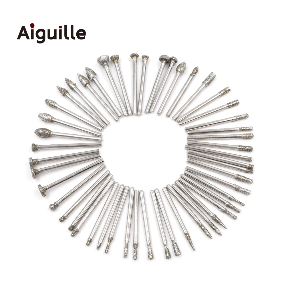 Aiguille 50pcs grit#80 Diamond Grinding Burr Diamond Grinding Point grinding trimming polishing points dremel Bits