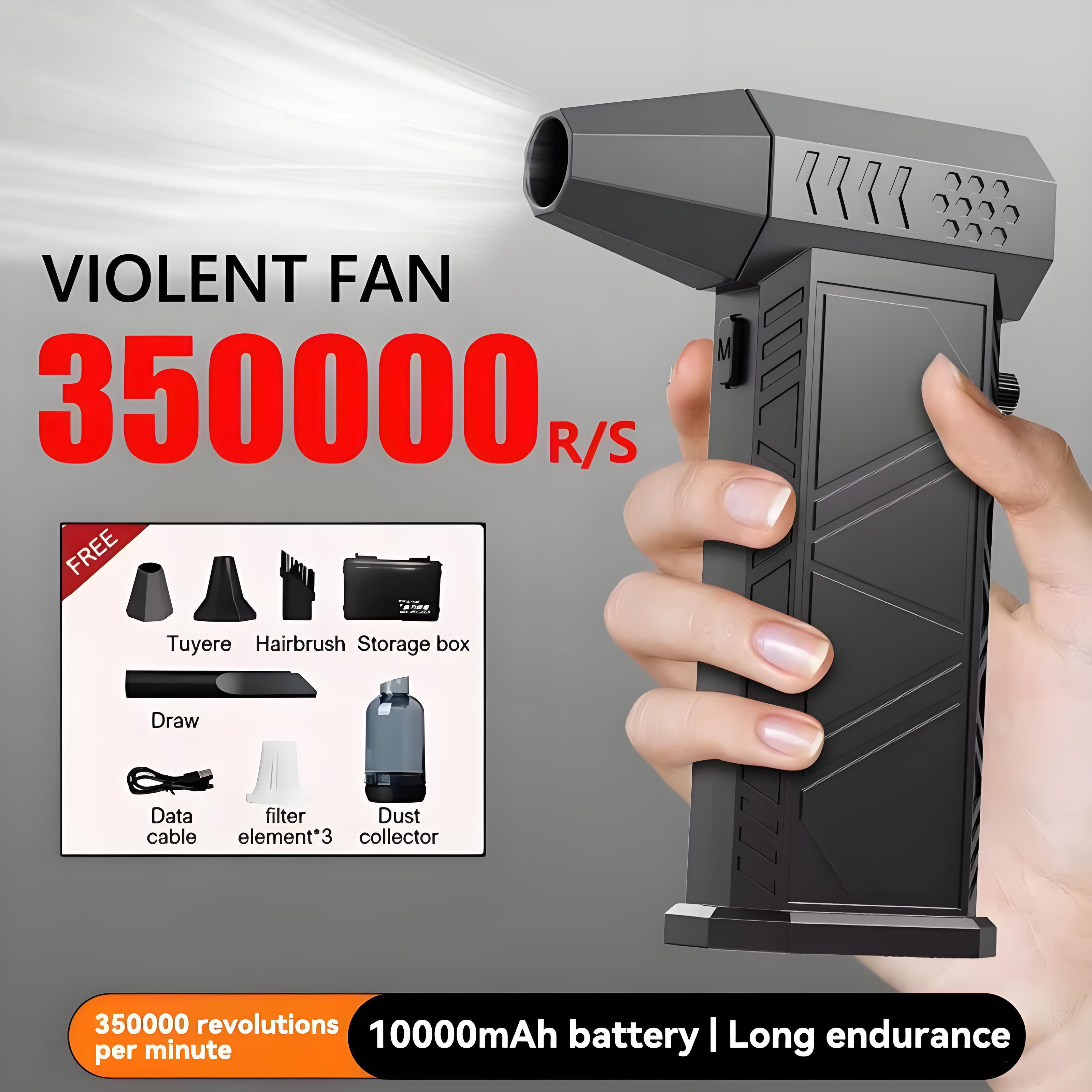 Ventilador violento de 350000RPM, potente soplador de aire, aspirador de polvo, carga de vientos fuertes, soplador de chorro Turbo sin escobillas de 58 m/s en seco