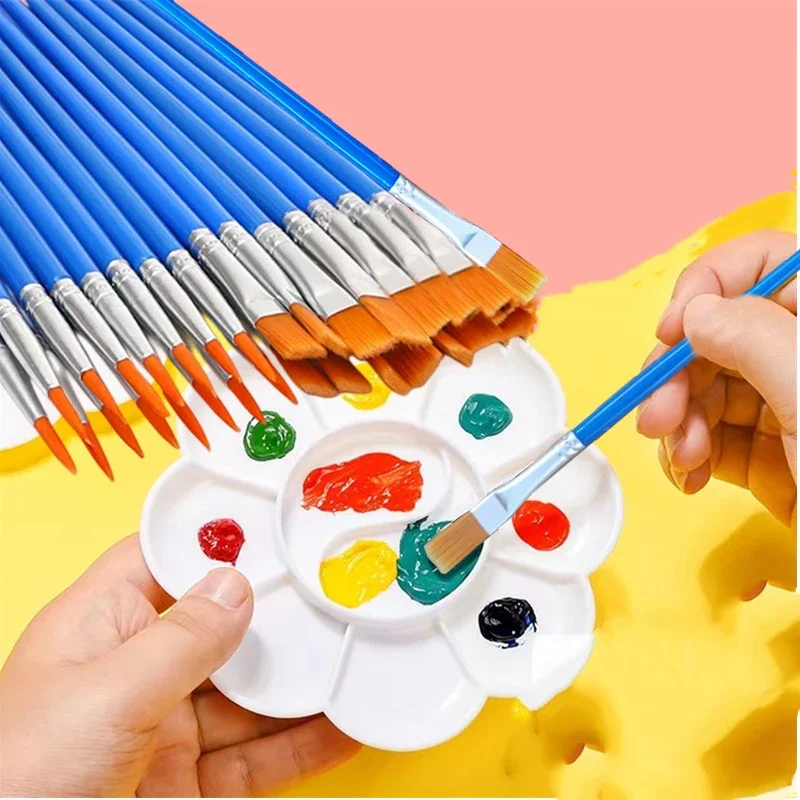 100Pcs Nylon Bristle Plastic Stem Digital Oil Brush Outlining Brush Small Line Brush Acrylic Paint Children's Oil Brush
