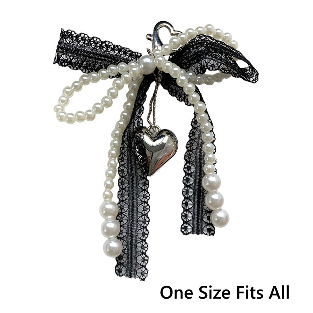 Lindo dulce perla arco llavero coreano Y2K corazón encaje colgante belleza chica bolso colgante accesorio