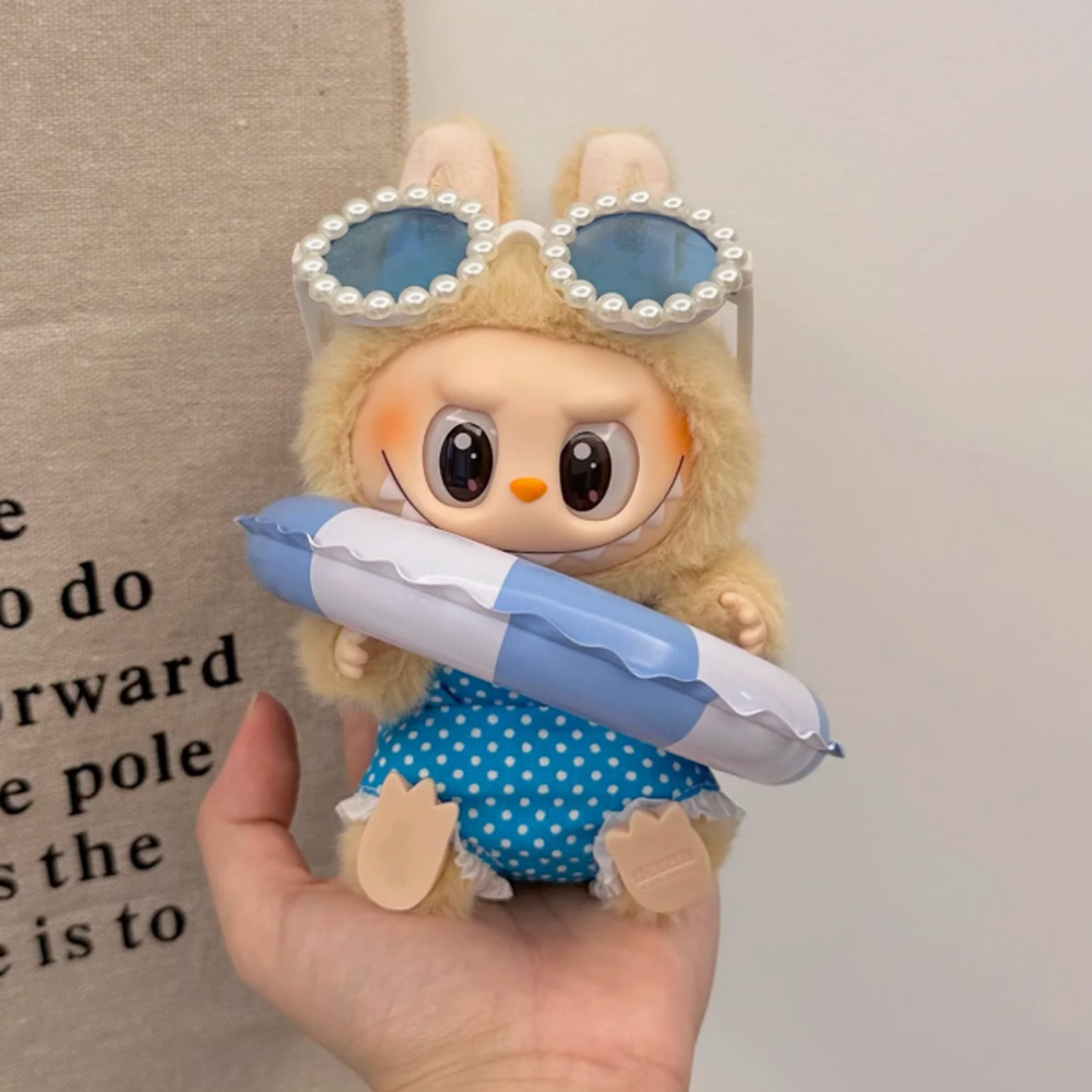 Для куклы Labubu 15/17 см, летний комплект бикини, солнцезащитные очки, модный купальник, аксессуары для плавания для 3,0, большой в энергию, Ropa Labubu