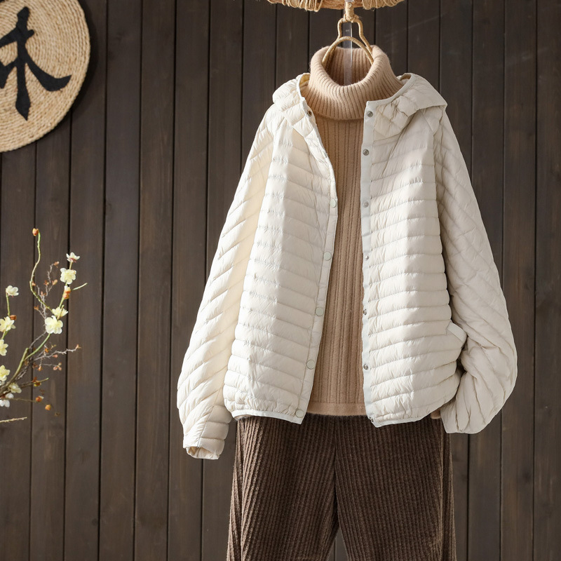 Schinteon Vrouwen Ultralight Witte Eend Donsjack met Capuchon Over Size Losse Casual Herfst Winter Uitloper Jas 2023 Nieuw
