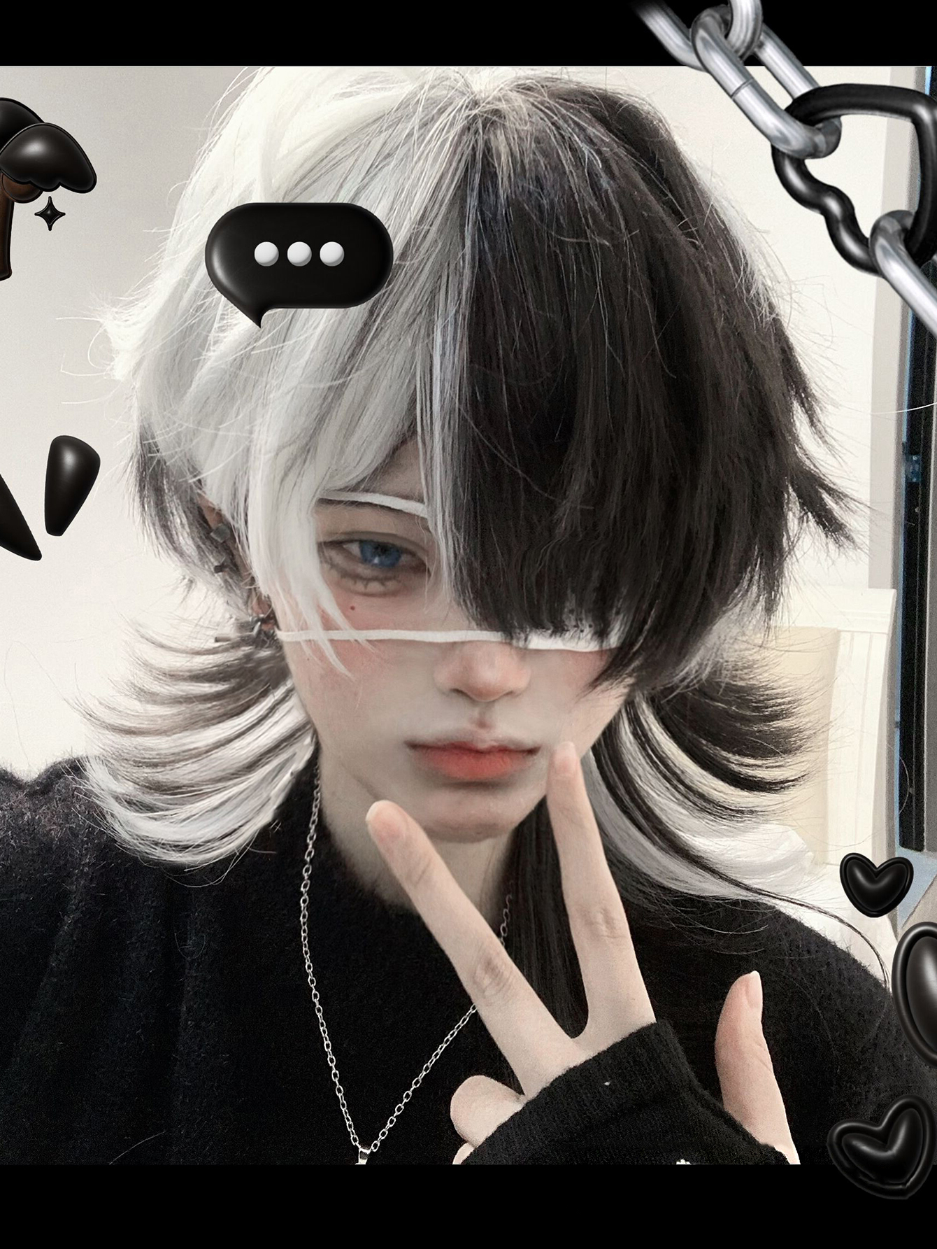 16 Zoll schwarz Highlight weiße Farbe schöne synthetische Perücke mit Knall mittel natürliche gewellte Haar Perücke für Mann oder Frau hitze beständig