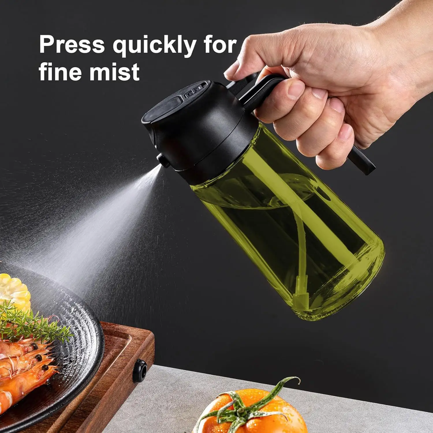 Spruzzatore di olio di vetro scuro 2 in 1 Dispenser di olio d'oliva Spruzzatore di olio nero resistente alla luce per cucinare insalate e barbecue Strumenti per barbecue
