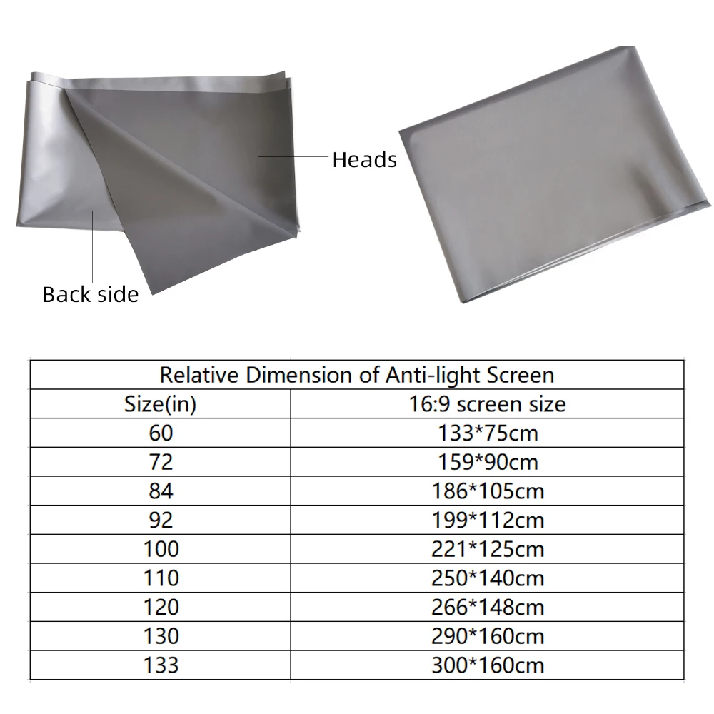 VEIDADZ Projector Screen 100 120 133 Inch 16:9 Foldable Anti-Light Grey Reflective Cloth Portable Projection Screen For Home