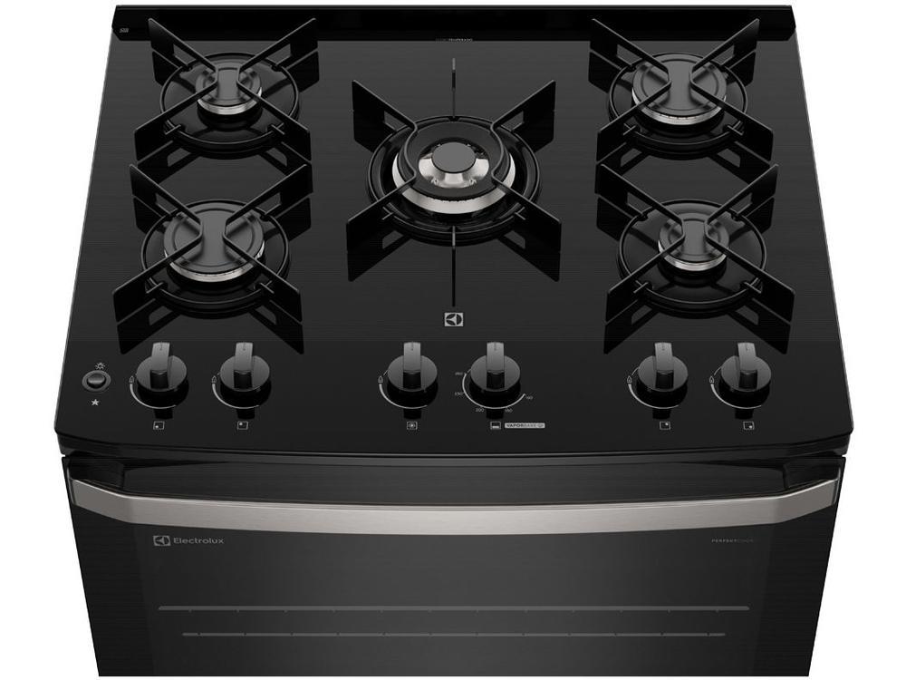 Fogão 5 Bocas Electrolux Preto Mesa de Vidro VaporBake FE5GP - Bivolt