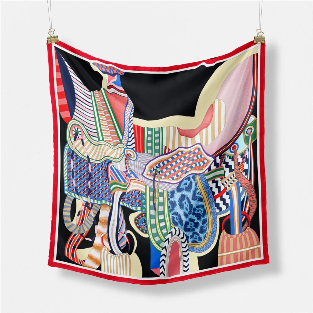 Bufanda cuadrada de marca de sillín para mujer, pañuelo de seda nuevo, diadema de lujo, Hijab, Foulard, 53cm