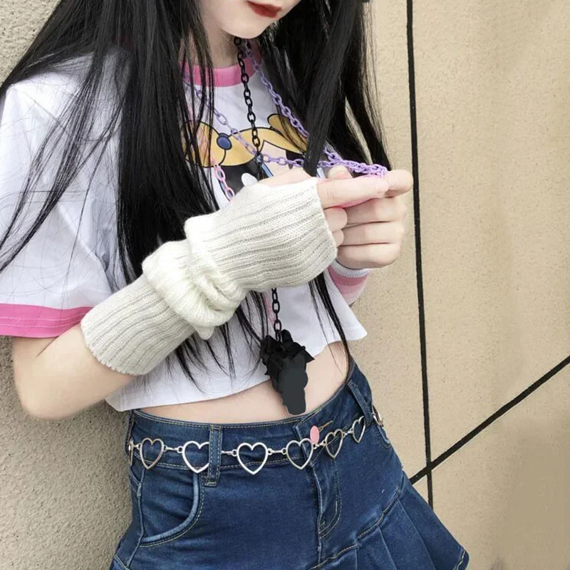 Guantes largos sin dedos para mujer, manopla de invierno, calentador de brazo tejido, manga fina, informal, suave, ropa gótica para niñas, guante gótico Punk
