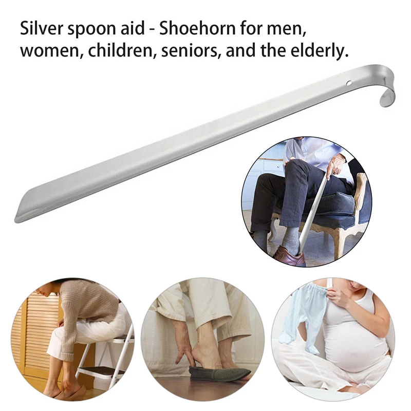52 centimetri Extra Lungo Calzascarpe In Acciaio Inox Argento Metallo Scarpe di Rimozione Calzascarpe Sollevatore Aiuto Antiscivolo Scarpa Tirare Strumento Calzascarpe