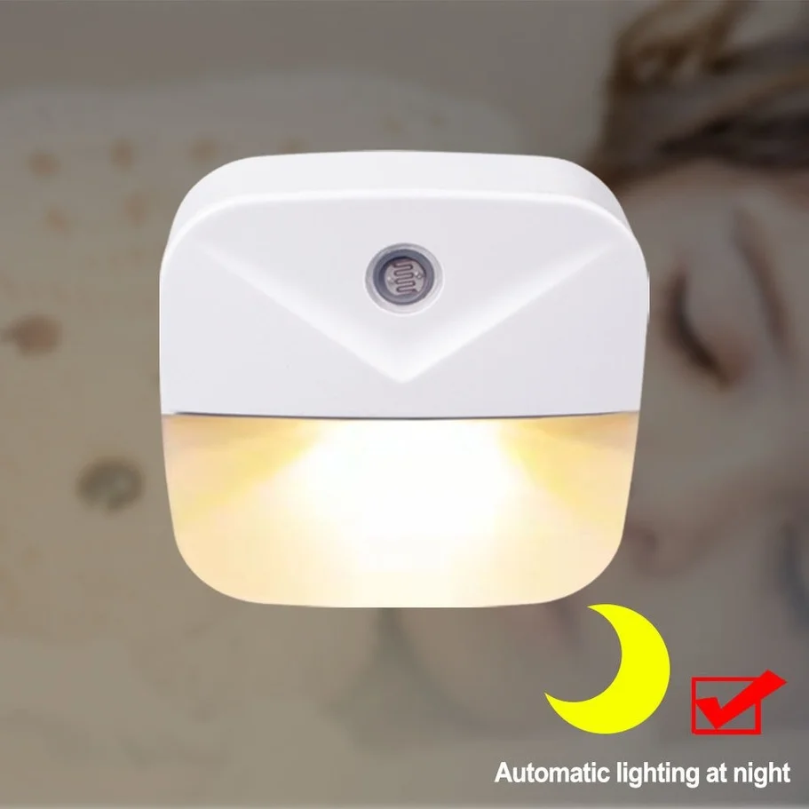 Luz LED nocturna con Sensor de enchufe europeo, lámpara nocturna con detección de luz, cambia automáticamente o apagado para decoración de cabecera de dormitorio de bebé