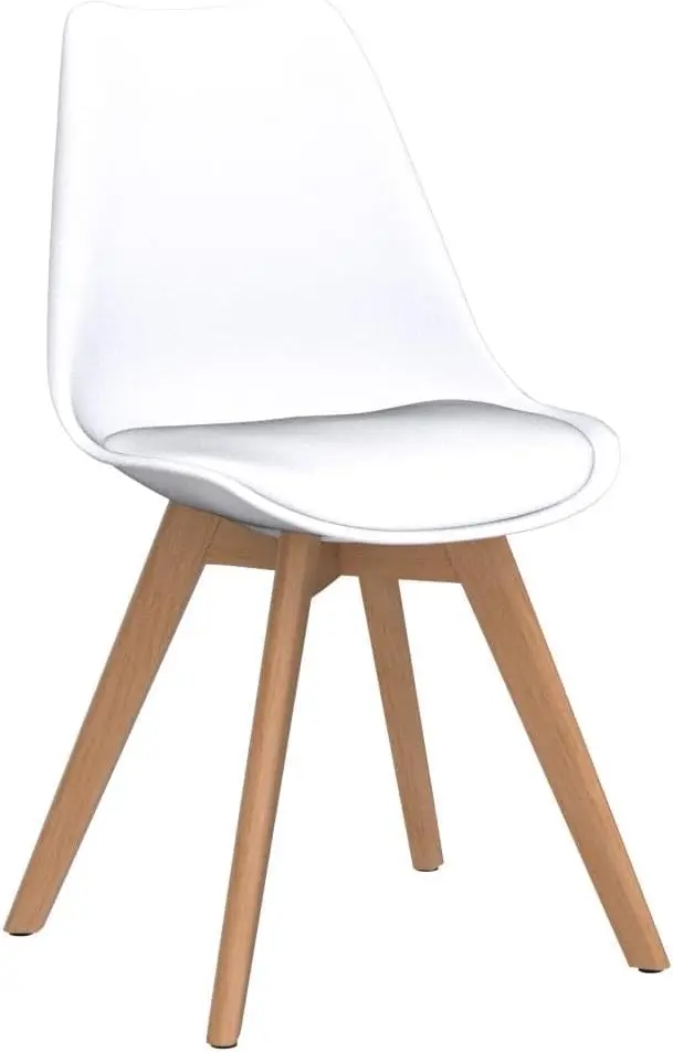 Set di 4 Sedie da Pranzo o Ufficio con Gambe in Legno, Sedia Ergonomica con Cuscino Integrato 57X48X79 cm Bianco
