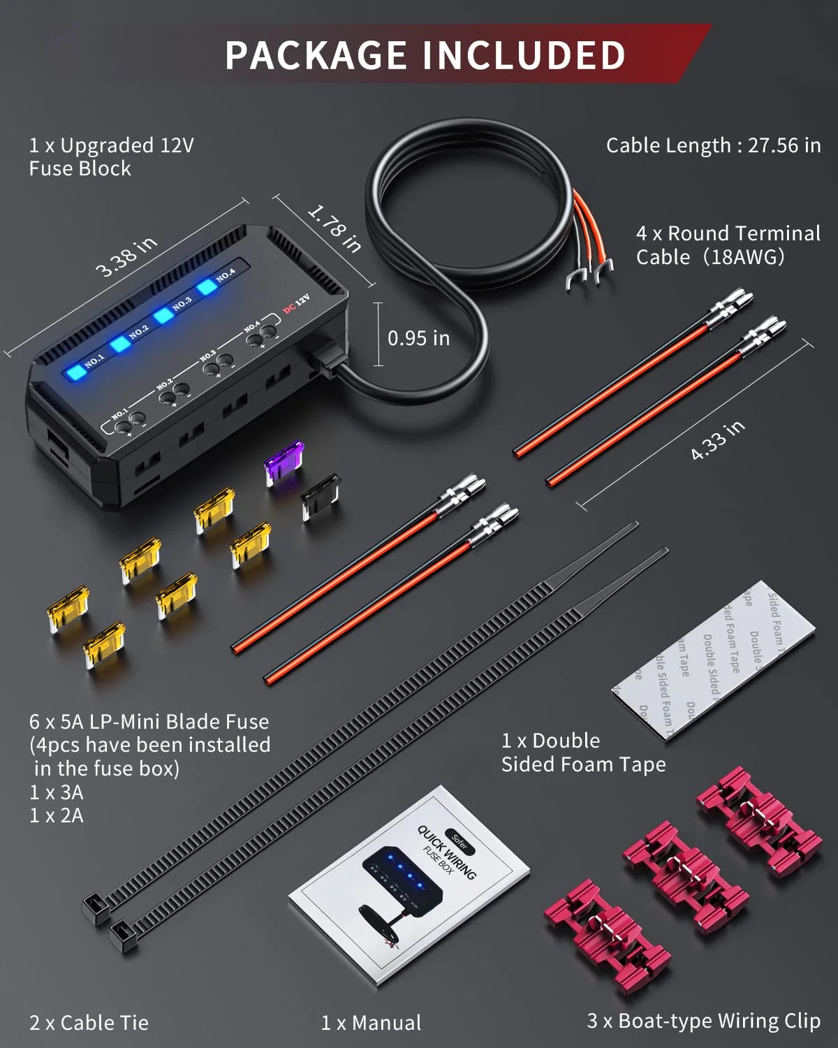 Anchtek 12V オートバイヒューズボックスユニバーサル自動車ヒューズブロック 4 回路ロープロファイルミニブレード LED インジケータヒューズホルダー