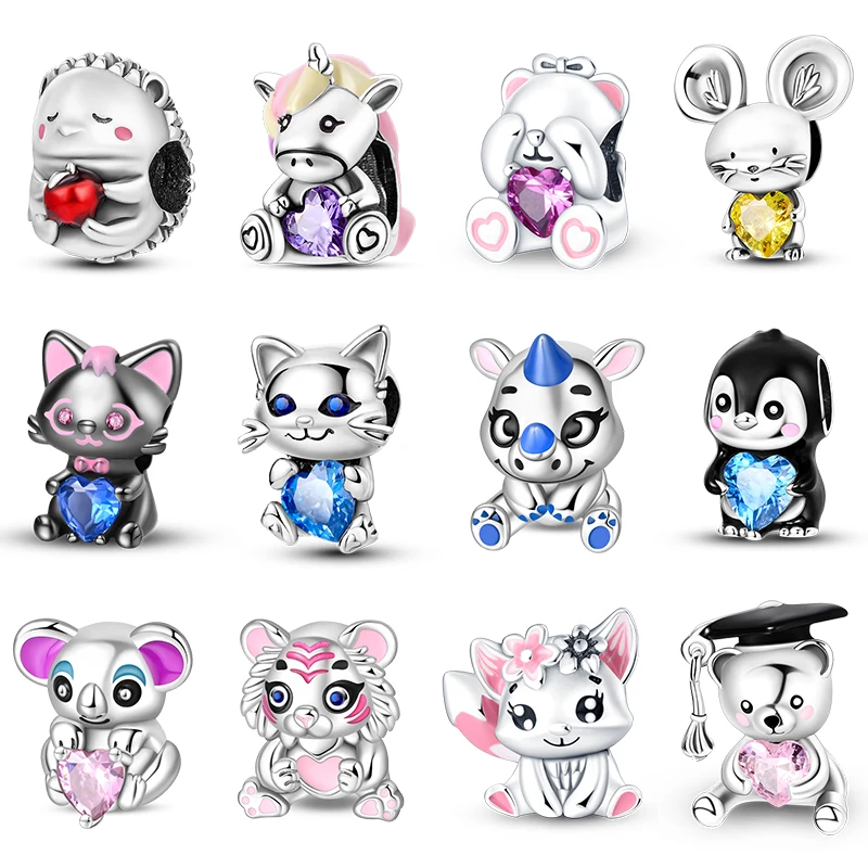 S925 Sterling Silber Eule Eichhörnchen Bär Igel Niedlichen Tier Serie Kreative Charms Perlen Fit Pan Original Armbänder DIY Schmuck