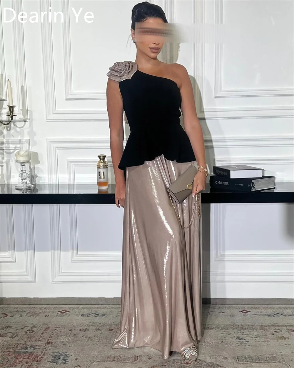 Customized Prom Gown Dearin One-shoulder Column Floor Length Skirts 3D Flower Bespoke Occasion Dresses Formal Saudi Arabia Eveni