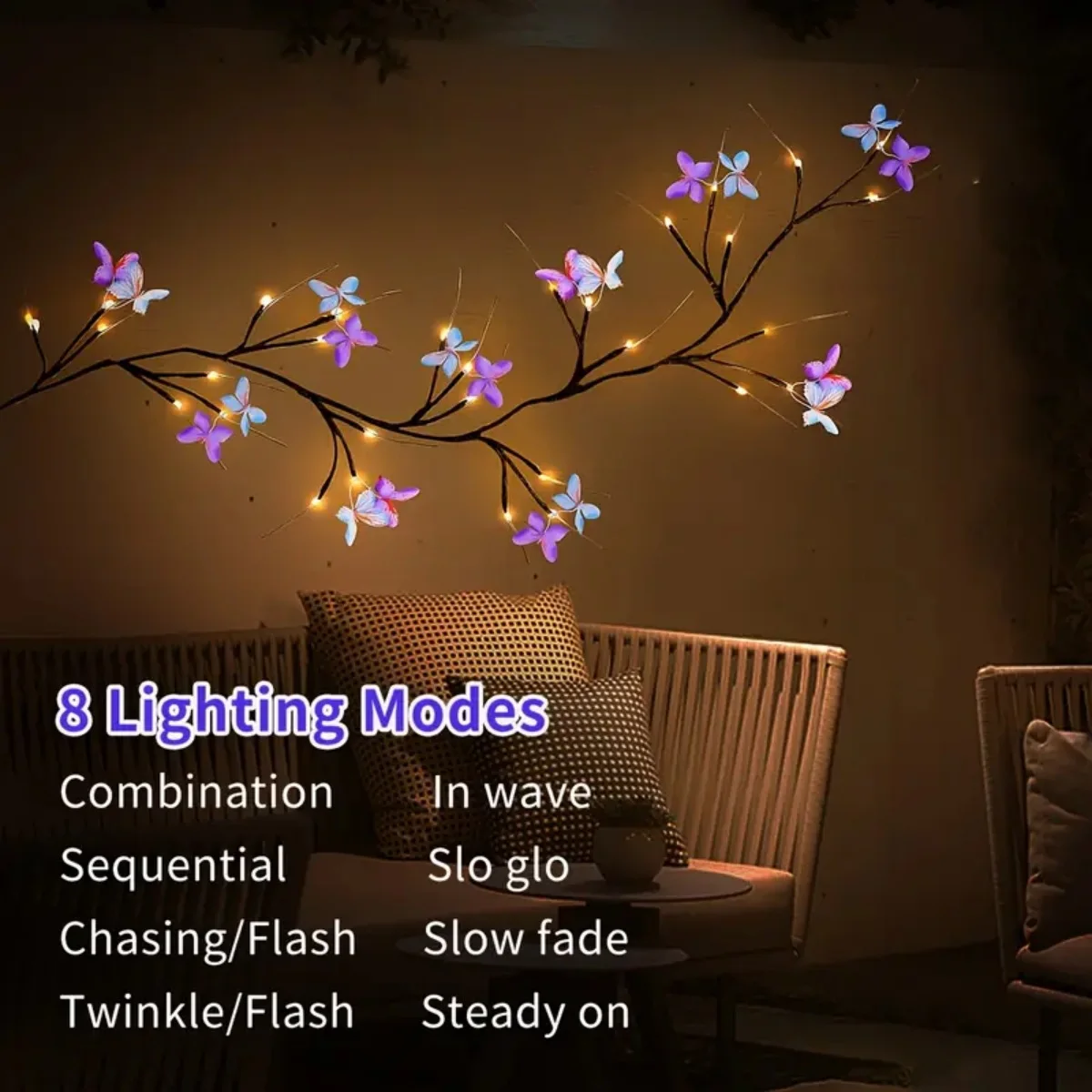 1pc 30LED Luce di vite di salice incantata con farfalla Alimentata tramite USB 8 modalità di illuminazione Luci di vite impermeabili per interni ed esterni adatte