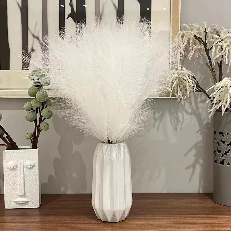 Hierba pompón Artificial para decoración del hogar, ramas falsas y esponjosas, tallos de plantas, jarrón de relleno, arreglo floral bohemio, 10 piezas
