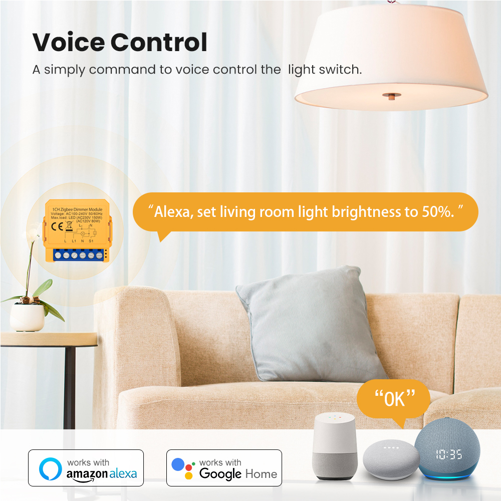 AVATTO Tuya ZigBee Módulo de interruptor de atenuación inteligente Mini Control de vía luces LED interruptor regulable funciona con Alexa Google Home