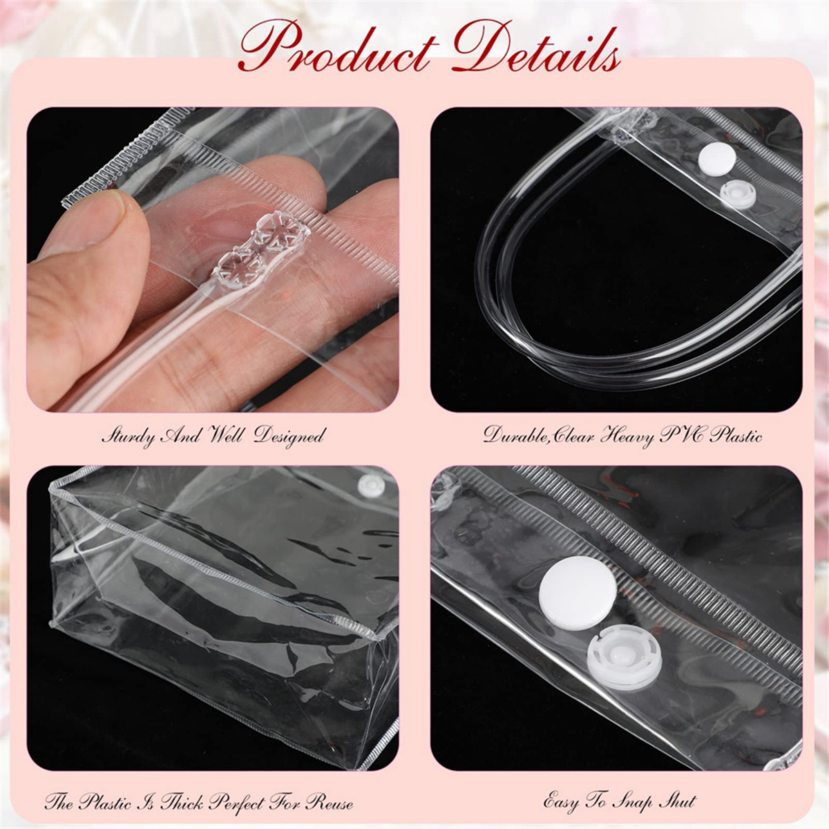 BABQ 20Pcs Transparent Gift Bag with Handle Wedding Candy Gift Packaging Reusable Tote Bag Christmas Shower 15x20x7cm