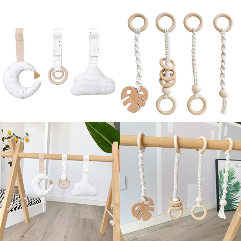1 Bộ Bằng Gỗ Cho Bé Tập Gym Khung Mặt Dây Chuyền Sợi Cotton Sơ Sinh Tập Thể Hình Giá Để Đồ Chơi Treo Xe Đẩy Hoạt Động Lục Lạc Phòng Cho Bé trang Trí