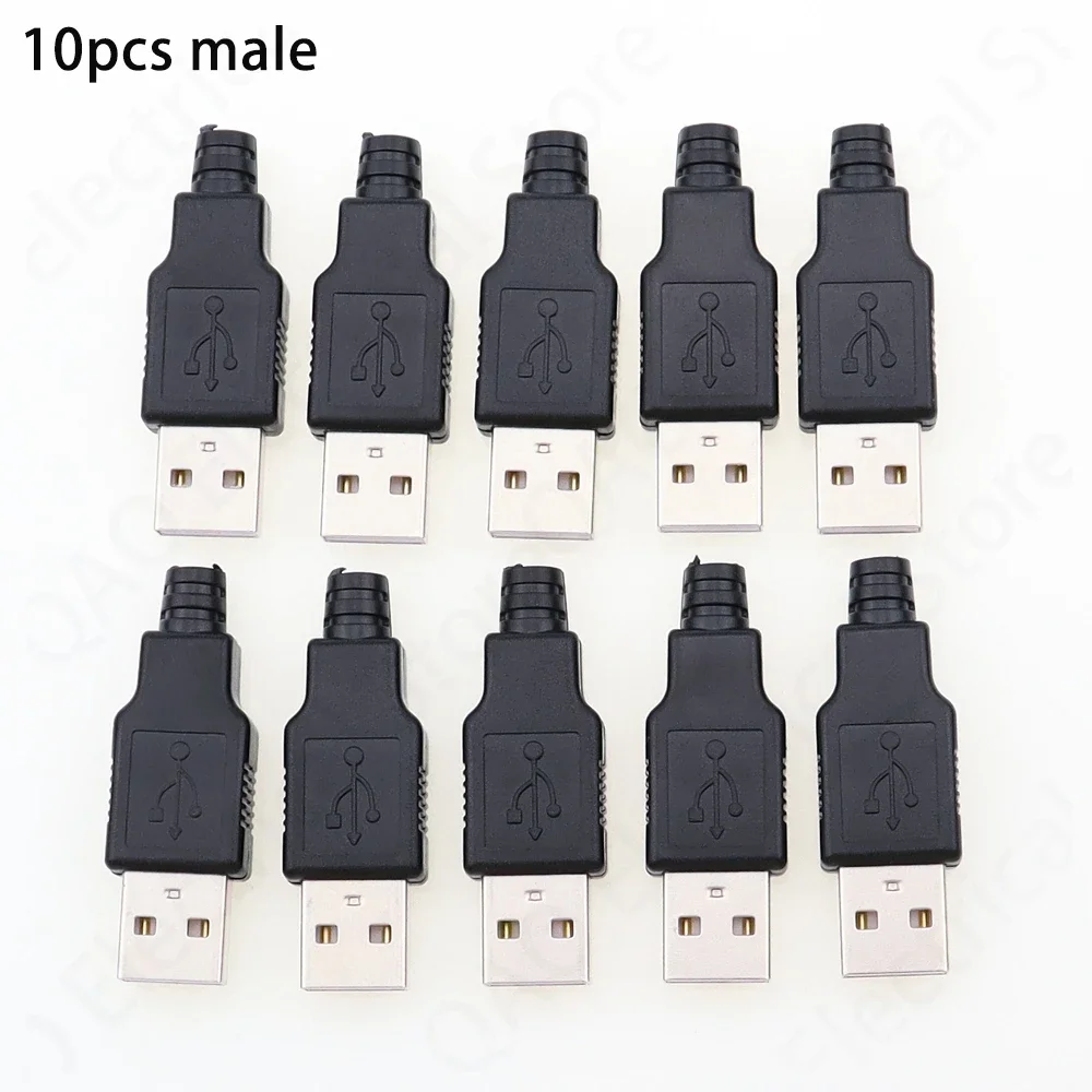 10pcs tipo A macho USB conector de tomada de 4 pinos com tampa de plástico preta