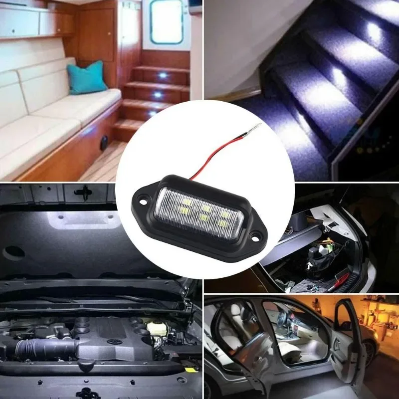 6 светодиодных фонарей номерного знака автомобиля, водонепроницаемые, 12-24 В, универсальные, для грузовиков, автофургонов, прицепов, задний номерной знак, белые лампы боковых фонарей