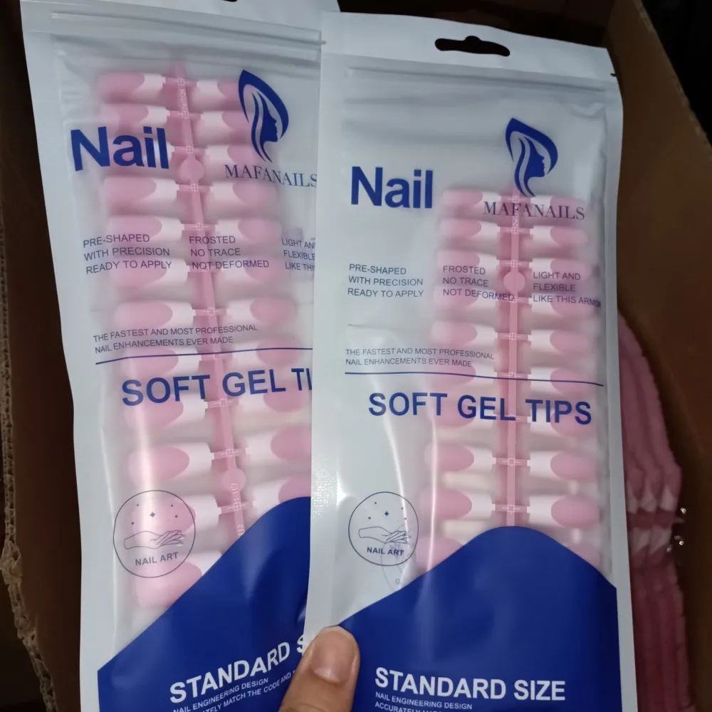 120 Uds. Uñas postizas de punta francesa rosa, forma cuadrada de longitud media con acabado brillante, cobertura completa, uñas postizas preformadas