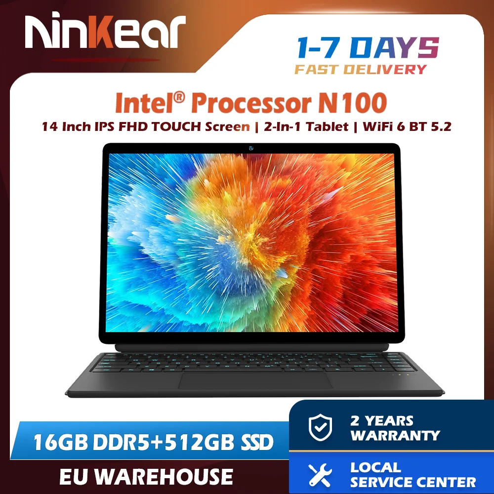 Ninkear T40 Laptop Touchscreen 2 In 1 Tablet Intel N100 14 Inch Fhd 16Gb Ddr5 + 512Gb Ssd Wifi 6 Rgb Verlicht Toetsenbord Met Stylus
