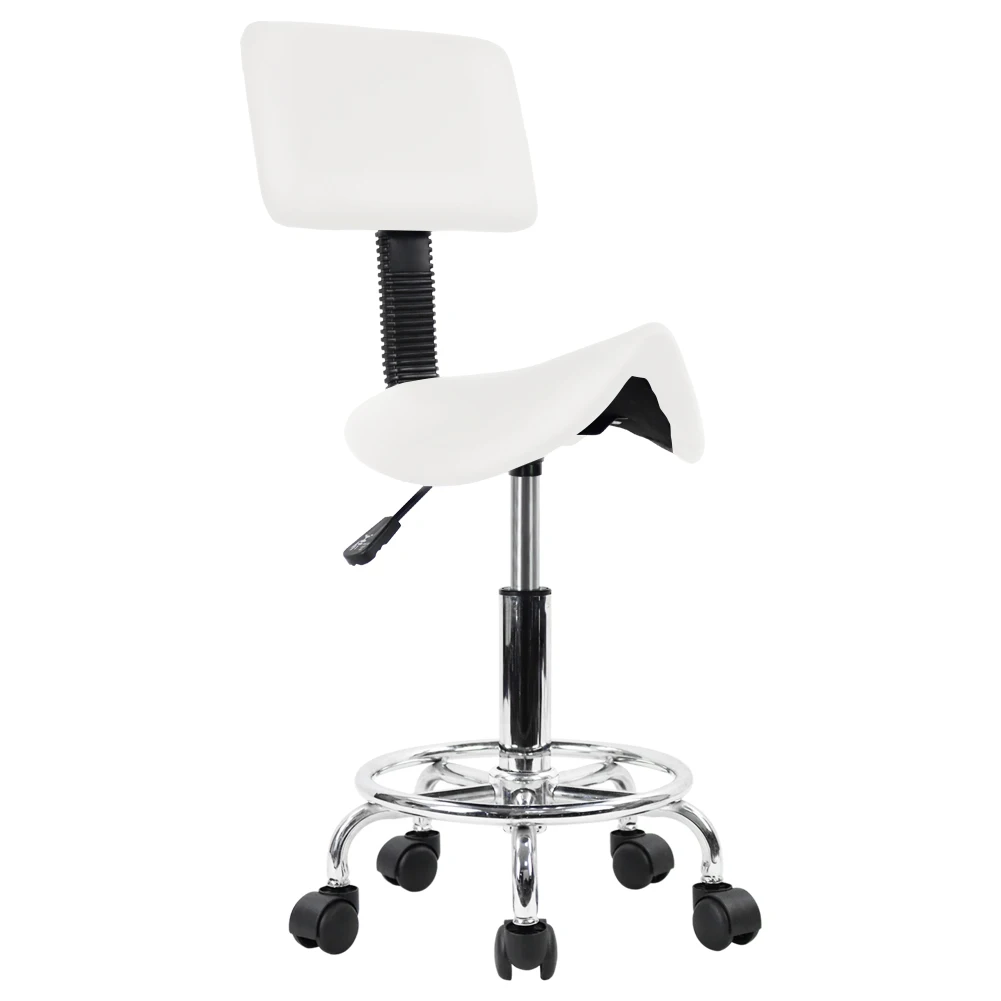 KKTONER Banco de sela com descanso para os pés, couro PU, giratório, ajustável, com suporte traseiro, salão de beleza facial, cadeira de cozinha