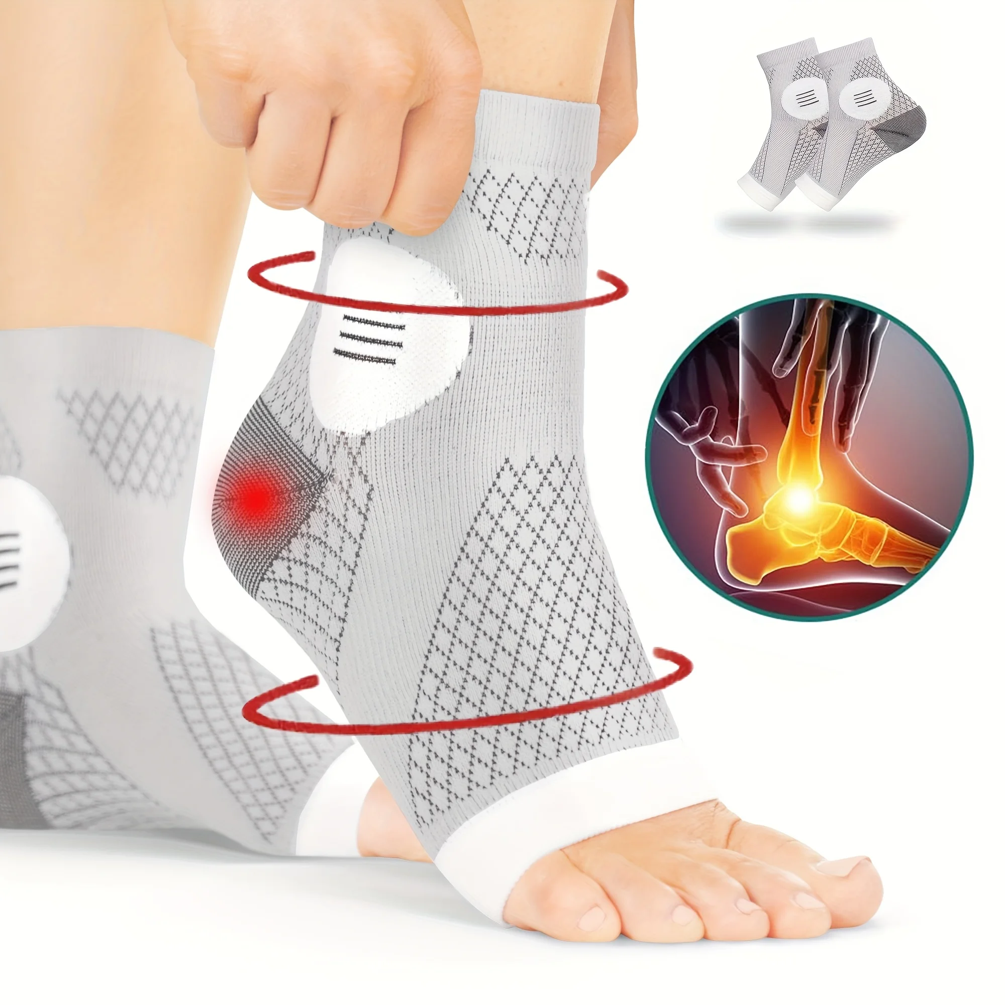 1 par de calcetines de compresión para tobillo, mangas de compresión para pies con soporte para arco y tobillo, calcetines de neuropatía con diseño de punta abierta