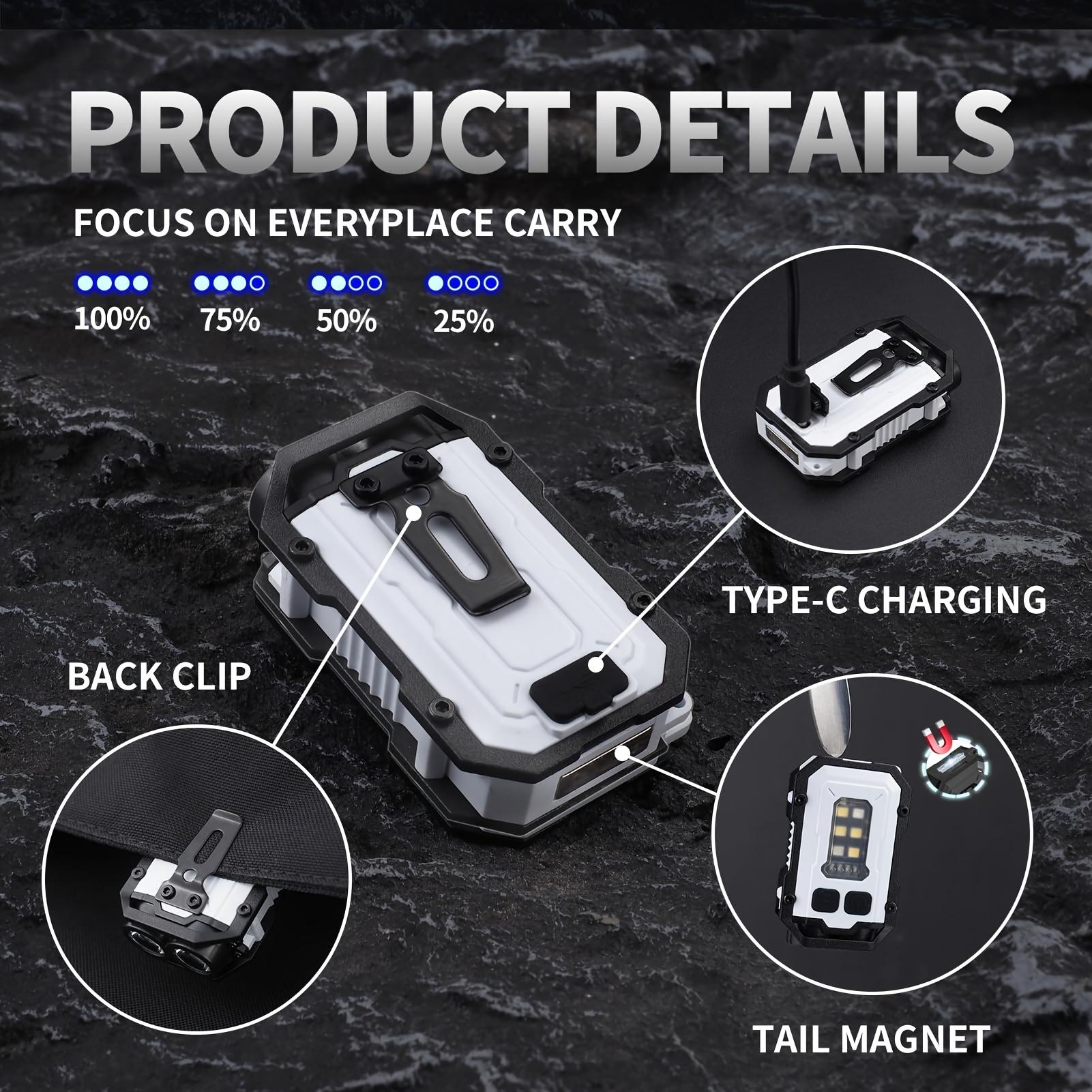 Porte-clés EDC haute puissance, lampe de poche LED Rechargeable par USB, torche d'auto-défense tactique, lumière latérale COB, étanche, lampe de travail pour Camping