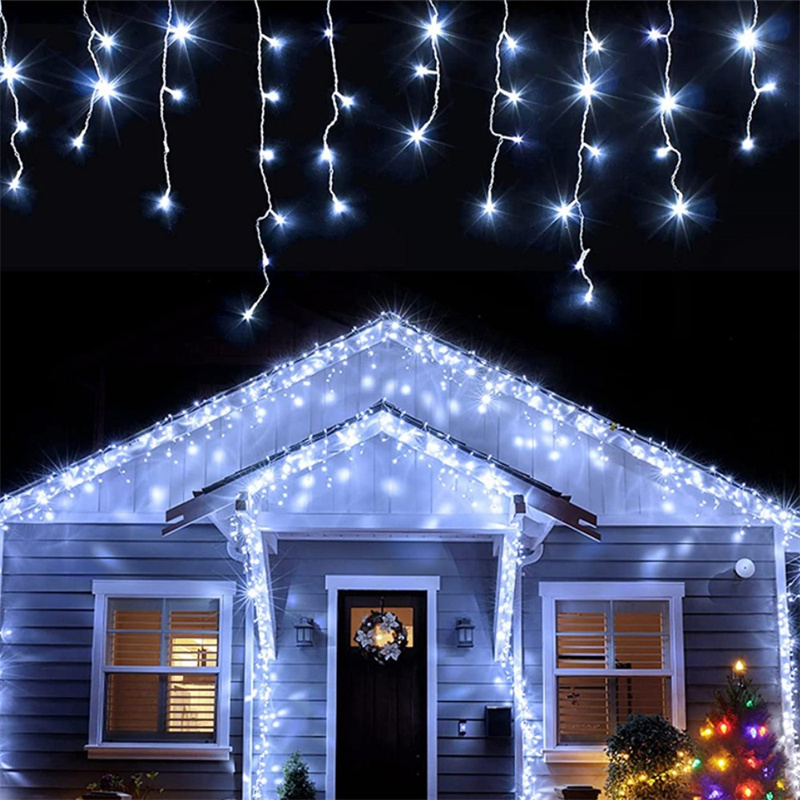 Luces Led de cascada para decoración de exteriores, cadena de luces de Navidad, caída de 5M, 0,4-0,6 m, para fiesta, jardín, aleros