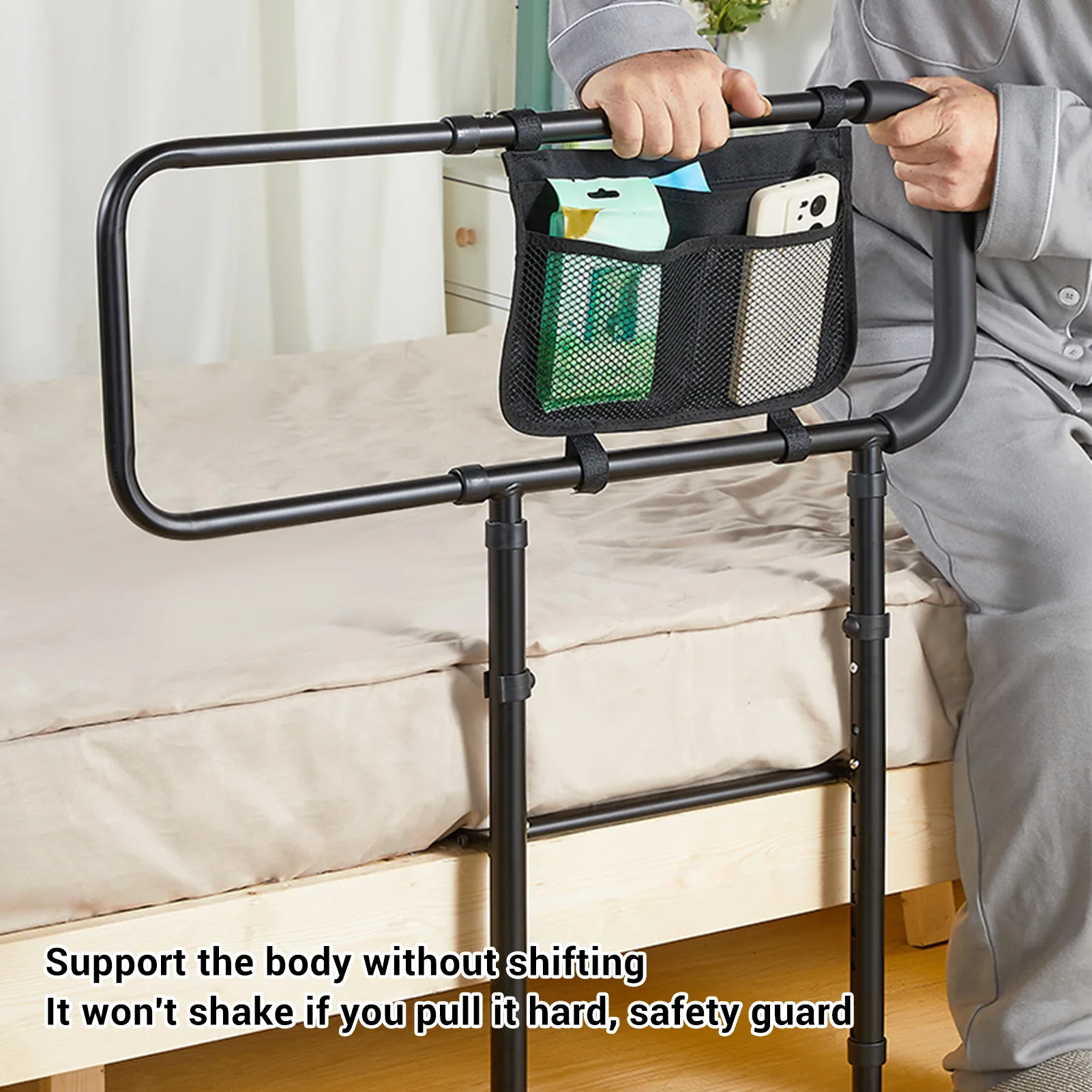 Bed Rail Adjustable Height Prevent Slip Handle Bedside Railing with Storage  for Seniors Pregnant Women Bedside Grab Bar