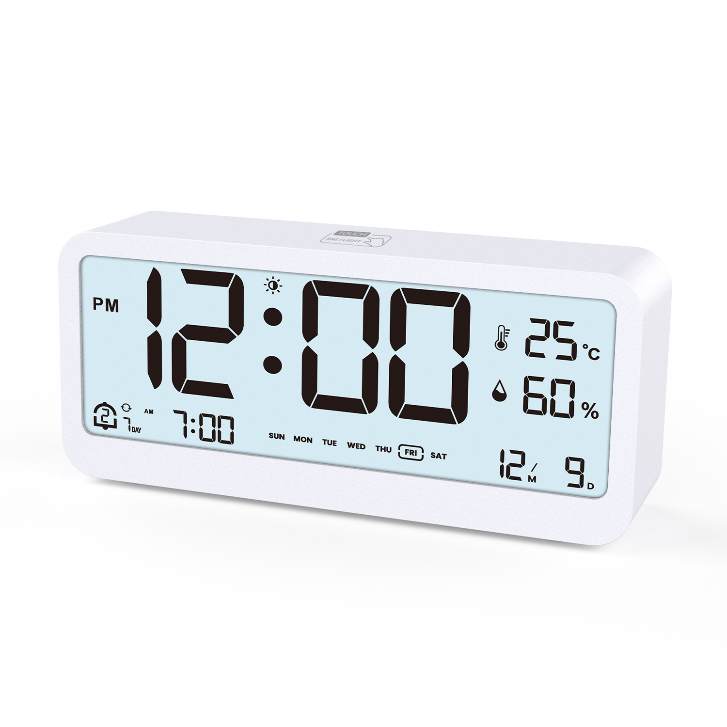 Reloj Digital multifunción Brillo LED Pantalla de temperatura y humedad ajustable Reloj despertador de modo dual