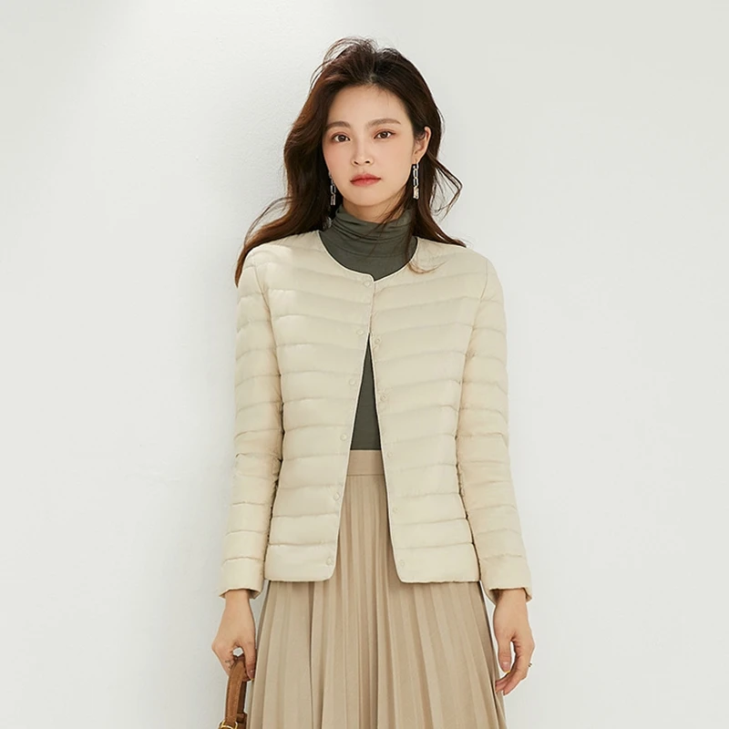 Forro feminino pato para baixo jaqueta o pescoço variável com decote em v 2022 novo inverno feminino manter quente sem gola ultraleve acolchoado casaco puffer
