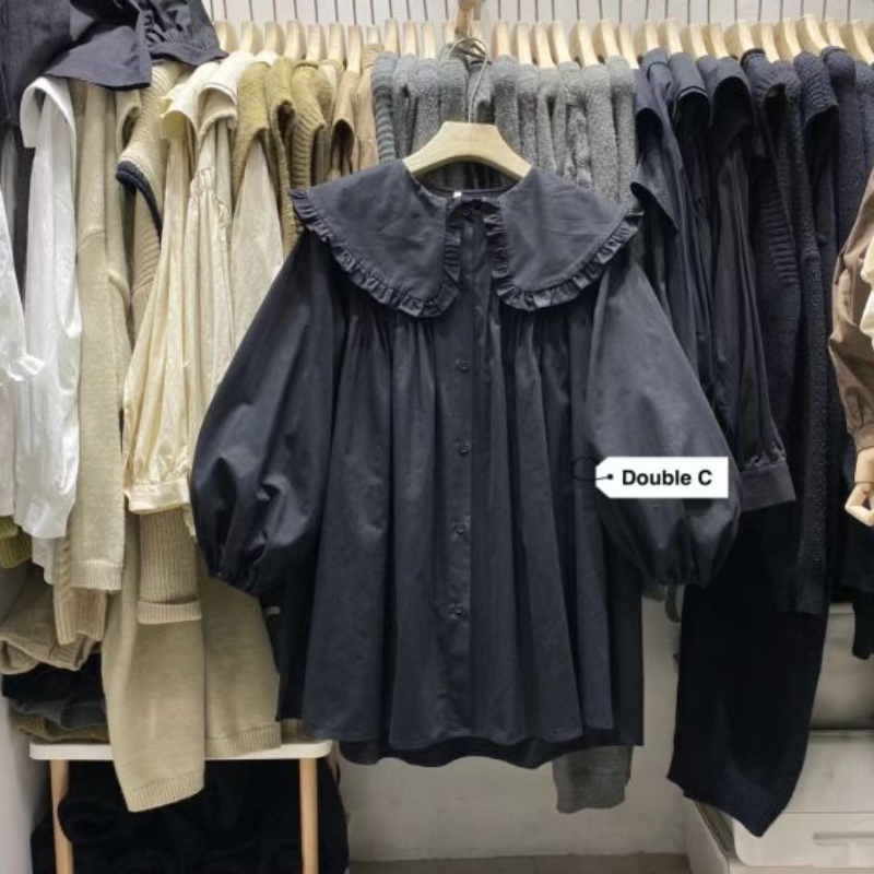 เสื้อผู้หญิงฤดูใบไม้ผลิใหม่ลายสก๊อต Peter Pan COLLAR Ruffles หลวมทั้งหมดตรงกับวิทยาลัยญี่ปุ่น Mujer Kawaii Swwet Tender Chemise femme