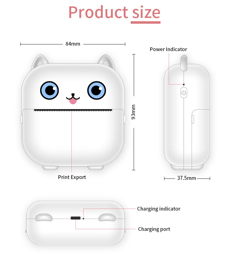 Mini impresora térmica para fotos, etiqueta autoadhesiva para notas de estudio, preguntas incorrectas con Cable USB, Bluetooth, múltiples fuentes, BT