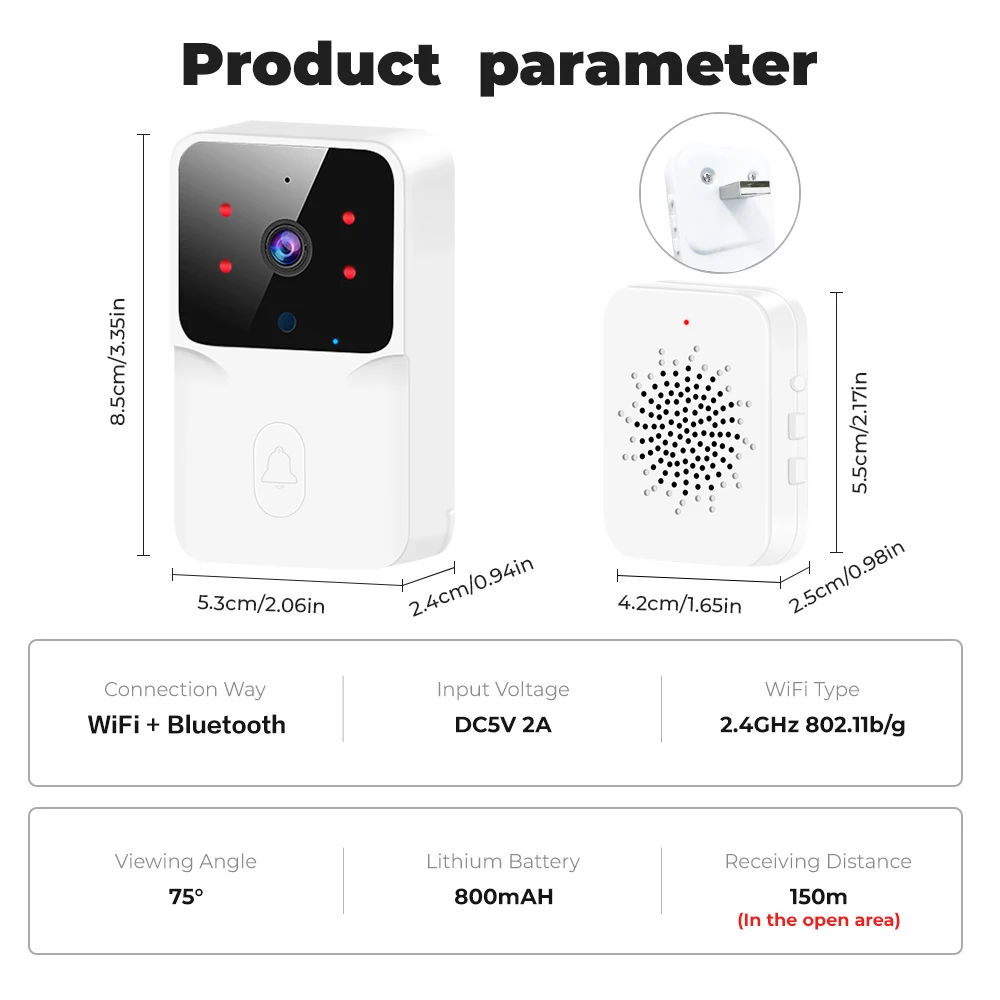 Tuya WiFi Video Deurbel Draadloze HD Camera IR Alarm Beveiliging Smart Home Deurbel WiFi Intercom voor thuis met zwart of wit