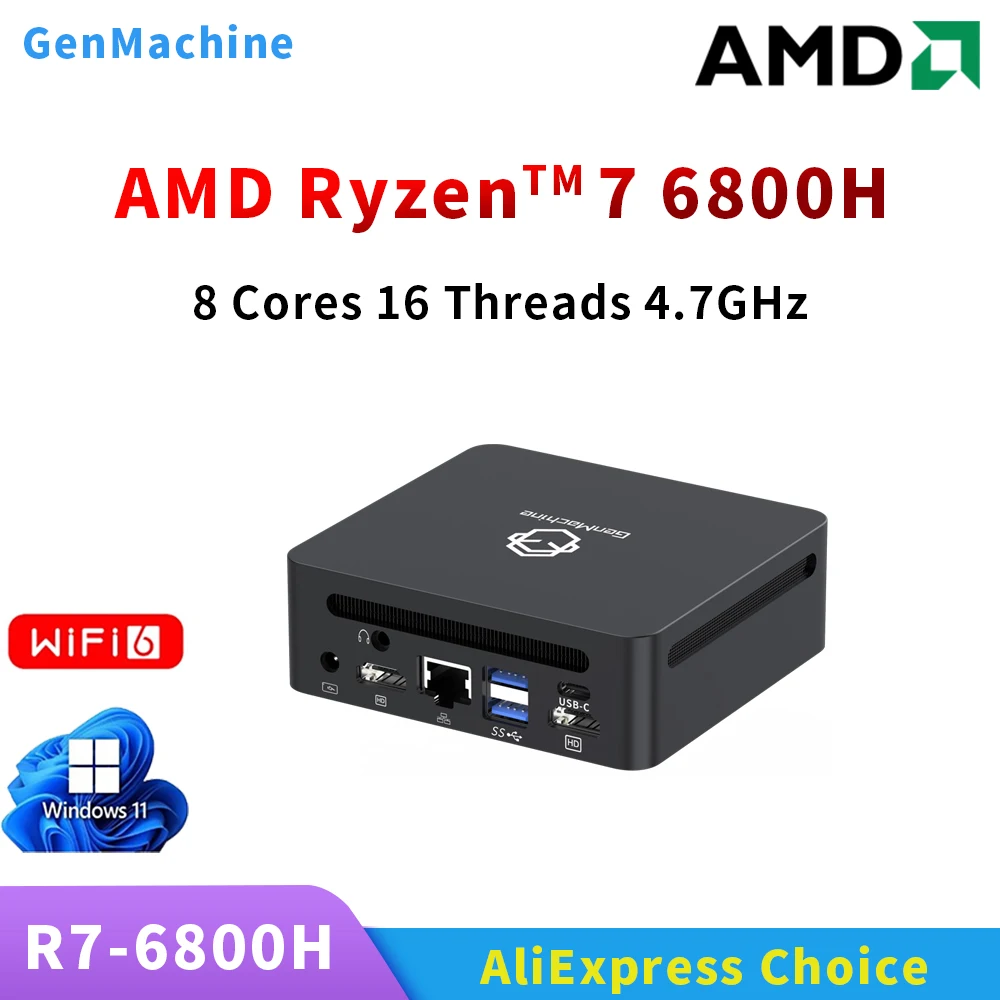 GenMachine Ryzen 6600H 6600U 6800H Мини-ПК Windows 11 LPDDR5 16G 6400 МГц WIFI6 3,2-4,7 ГГц TDP 45 Вт Мини-ПК Игровой компьютер «сделай сам»