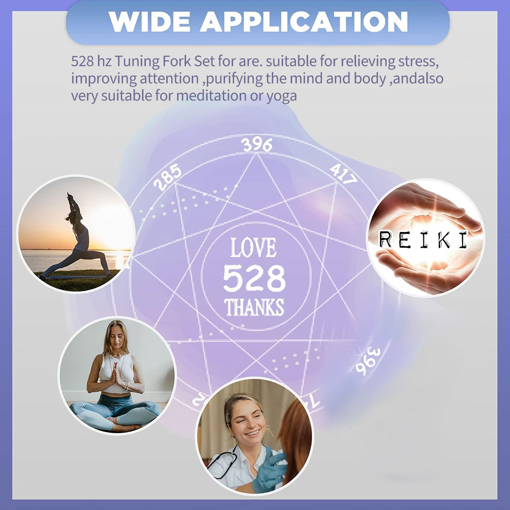 528Hz 音叉アルミ合金音叉サウンドヒーリング瞑想用ベルベットバッグハンマー & クリーニングクロス付き