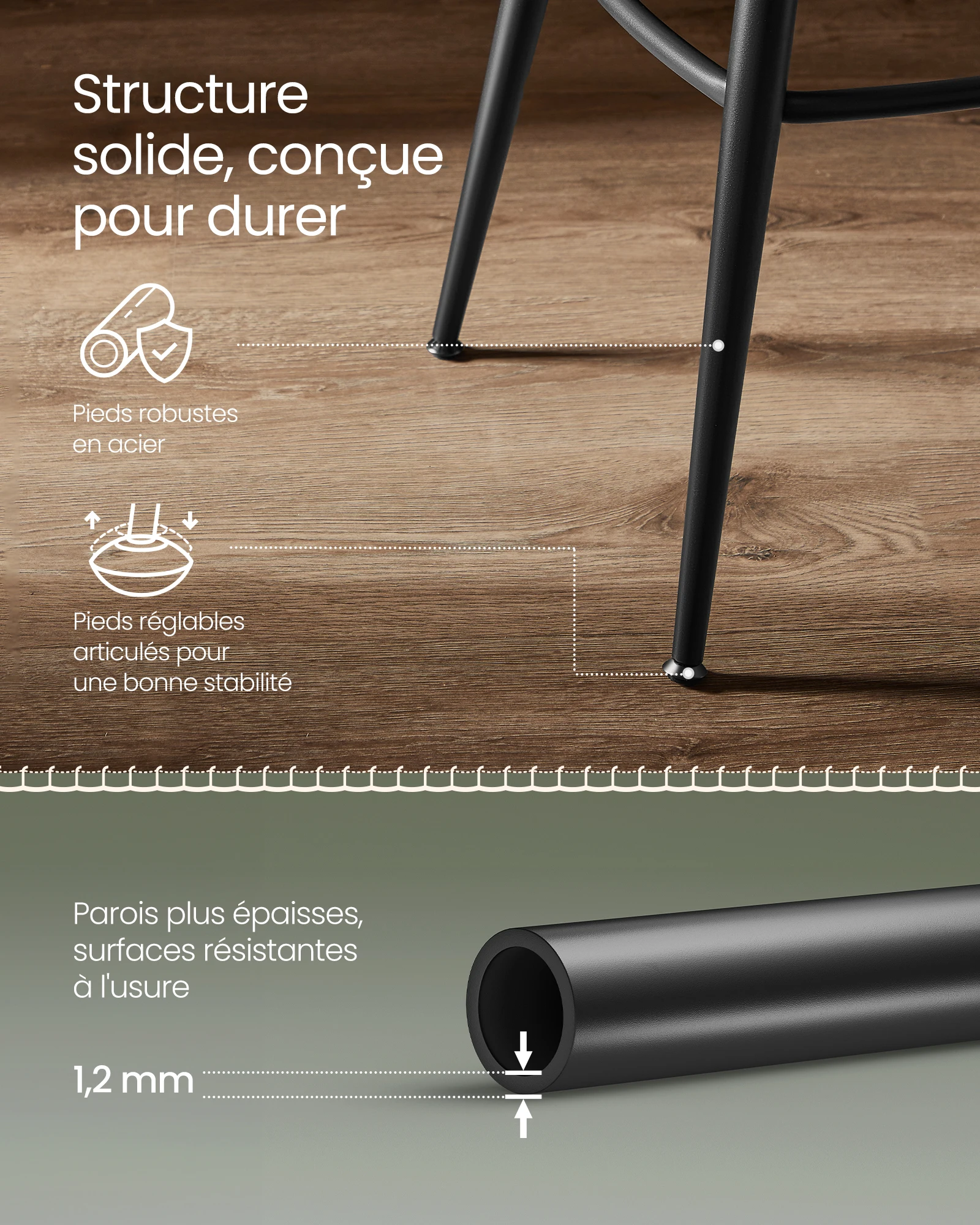 VASAGLE Tabouret de Bar Lot de 2 - Siège Rembourré - Style Moderne Mi-siècle - Vert Forêt