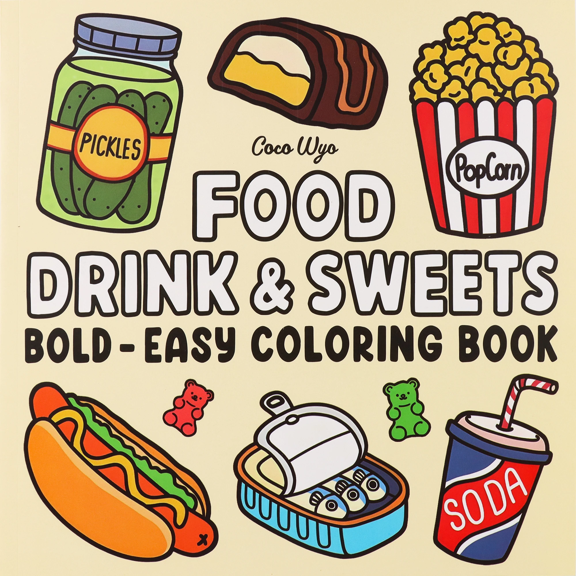 Libro para colorear de alimentos, bebidas y postres para adultos y niños, diseños fáciles de colorear, 52 páginas, regalos divertidos para fiestas y trozos