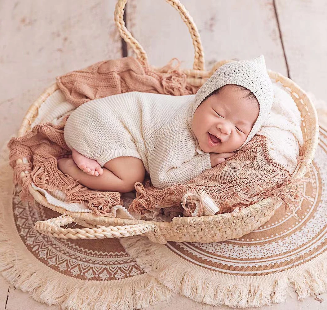 Macrame Chăn Cho Bé Sơ Sinh Đạo Cụ Chụp Ảnh Cầm Tay Dệt Kim Lớp Co Giãn Sơ Sinh Tạo Dáng Phông Nền Chụp Ảnh Em Bé Phụ Kiện