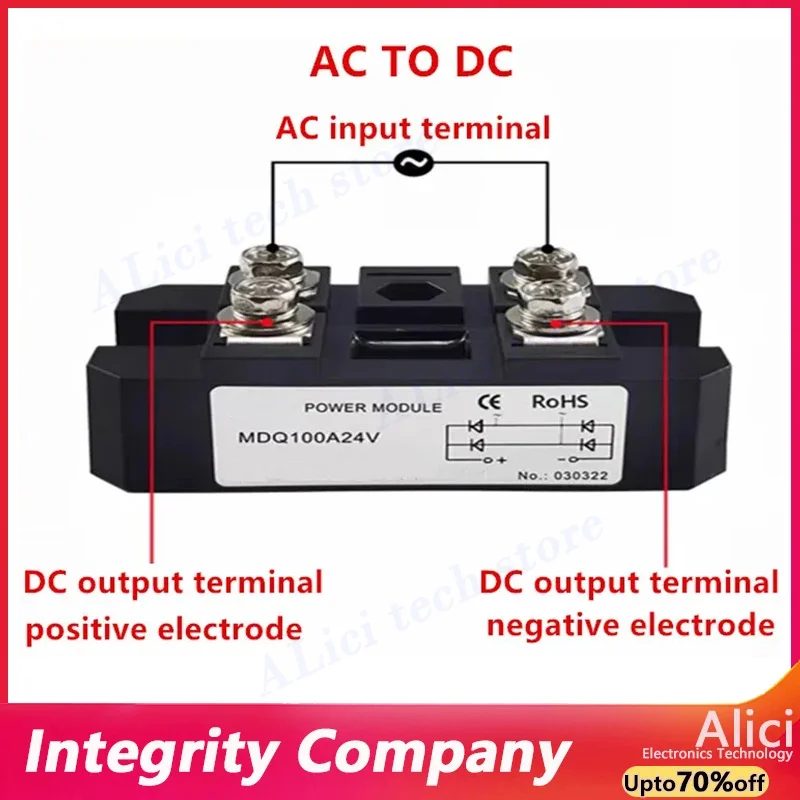 MDQ100A1600V ponte raddrizzatore monofase 12V 24V 36V 48V 220V 480V Modulo AC-DC 100Amp 1600V Raddrizzatore a diodi