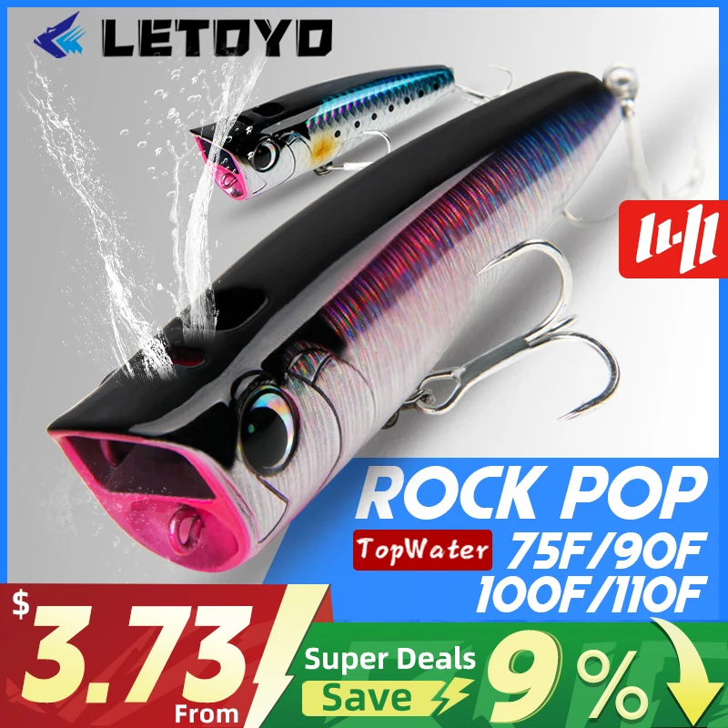 LETOYO Topwater Popper 8.5-30g floating Rock pop Artificial Hard Baits for Bass Perch Pike Fishing Lure