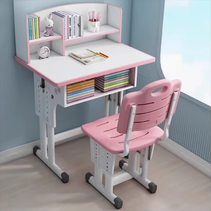 New Ergonomic Children's Learning Desk with Bookshelf Home Furniture Height Adjustable Kids Study Table and Chair Set for Child