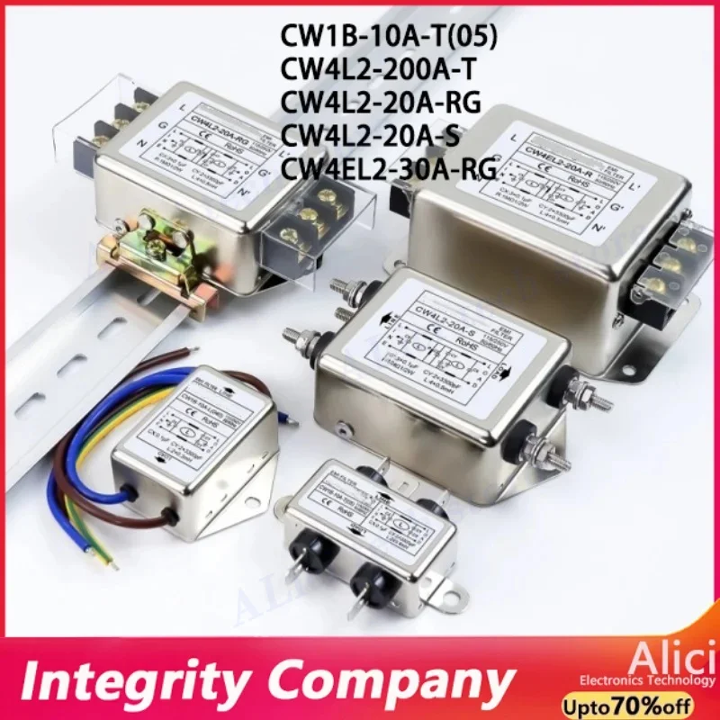 Filtro de alimentación de CA monofásico, CW3, CW4L2, 10A, 20A, 30A-S/T, AC220V, un solo filtro de dos etapas